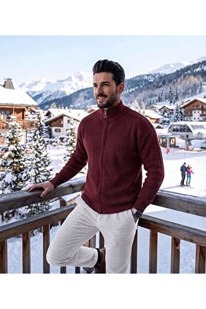 ixir Men's Winter 100% Cotton Thick Stand-Up Collar Cardigan Full Zipper Sweater