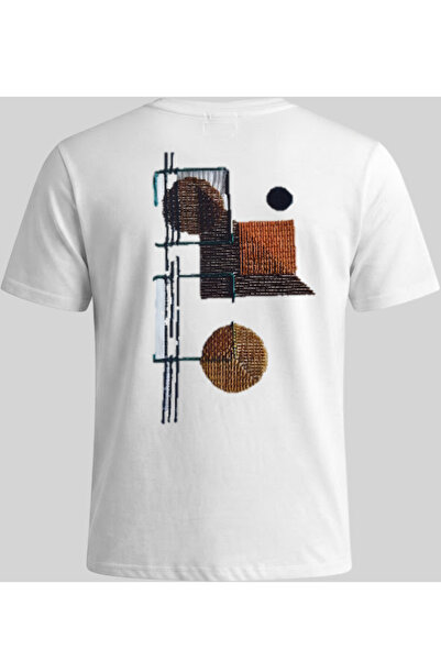 Nazlyna White 100% Cotton Unisex T-Shirt with Geometric Textural Art Print on...