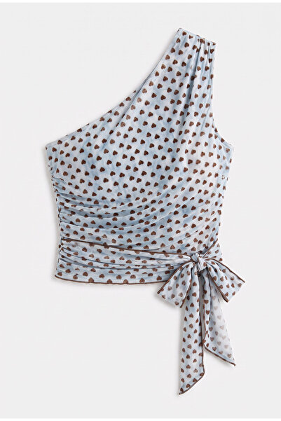 it's basic Women's Blue Brown Polka Dot Single Sleeve Strap Waist Tie Design ...