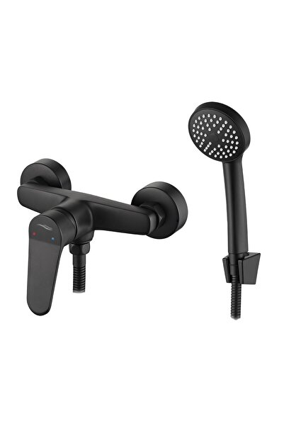 Kuchinox Baterie duș de perete, Atez, cu set de duș, negru mat, cartuș cerami...