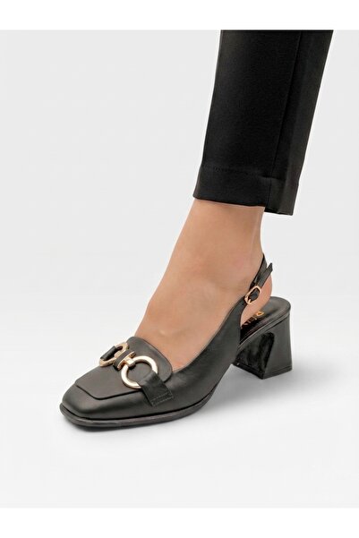 Rüya Shoes Thick Heel Comfortable Classic Heeled Genuine Leather Shoes - 6.5 cm