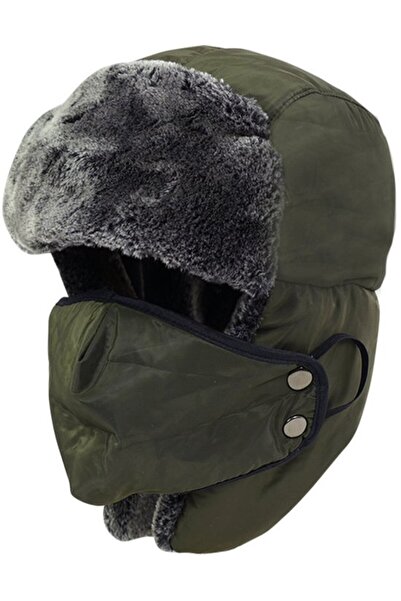 STARSTAR Faux fur aviator hat navy earflap face shield 55-60cm ski.