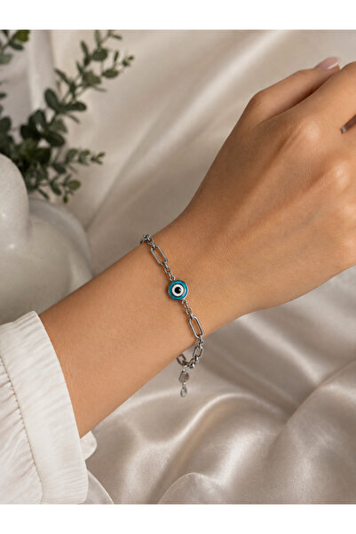 Kokoş Bracelet Silver Color Evil Eye Bead Detail