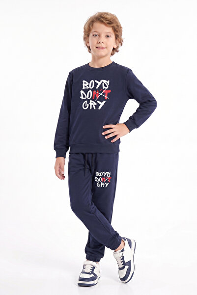 FYK KİDS Boy's Printed Crew Neck Double Pocket Tracksuit Set