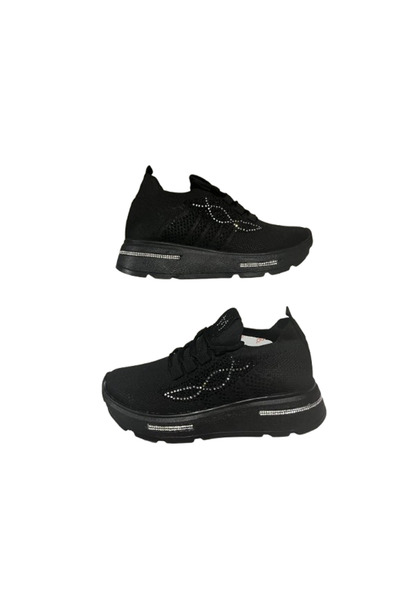 MODALENDO -- Knitwear Glitter Striped Anatomical Lace-Up Women's Sneaker