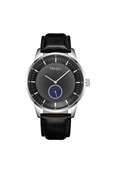 TRNDA Men's Stainless Steel Watch, Black Leather Band | Trn-43sl