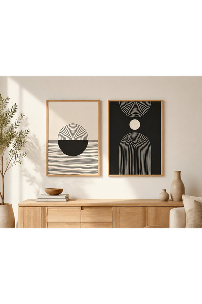 RDEKOR Black Balance – Set de 2 forme geometrice minimaliste pentru pictură d...