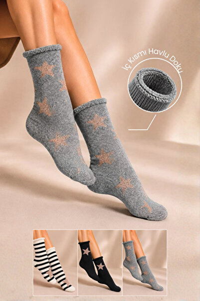 KARDEŞLER ÇORAP Women's Non-Elastic Lambswool Winter Thick Socks 3-Pack