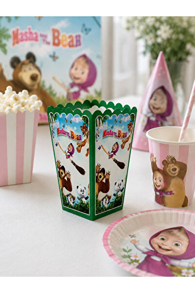 Parti dolabı Maşa ile Koca Ayı Temalı Popcorn Mısır Kutusu 8'li – Çocuk Doğum...