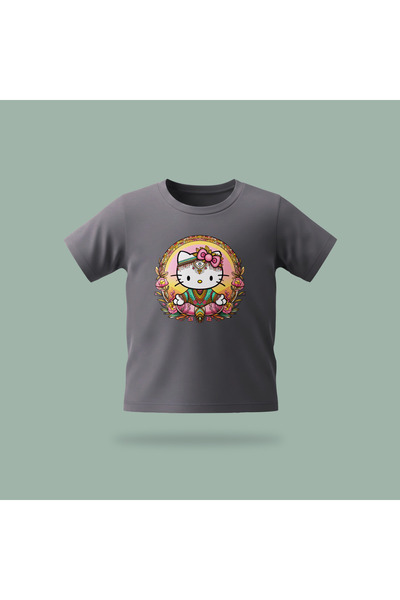 Erays Home Kids' Kitty Yoga Patterned Printed T-Shirt 100% Cotton Single Jers...
