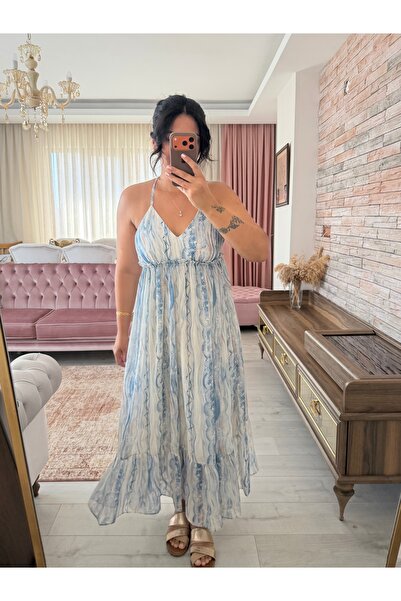 bussrabutik Snake-Printed Backless Strappy Maxi Chiffon Dress