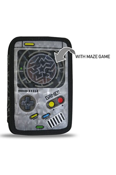Zâna Casei Etui dublu negru pentru pixuri de gaming cu labirint 13.5x4x20cm