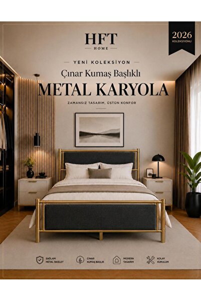 HFT HOME Metal Karyola, ÇINAR XL Kumaş Başlıklı Metal Karyola Renk seçenekli,...