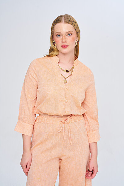 Orfeo Negro Women's Chinese Collar Solid Color Crop Shirt