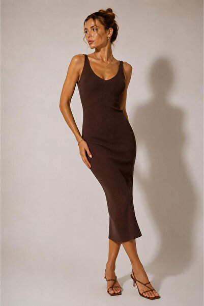 ALEXANDERGARDI Ribbed V-Neck Bodycon Midi Dress