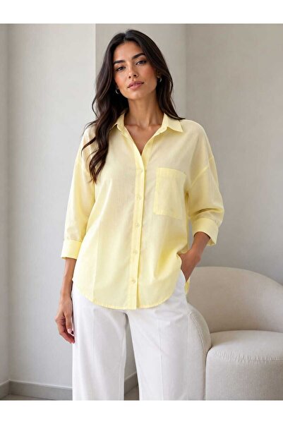 GİYİYORUM Women's Long Sleeve Basic Shirt with Pocket Detail
