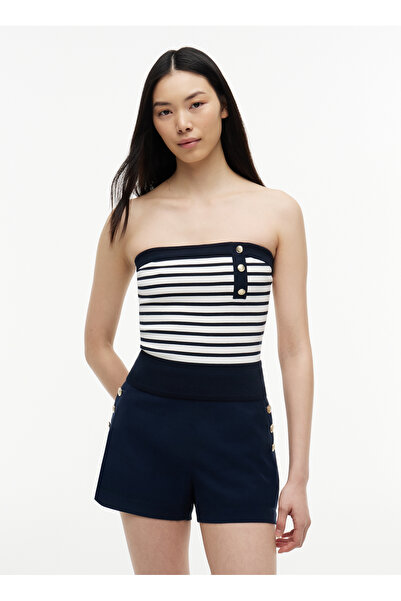 Tommy Jeans Beyaz Kadın Straplez Çizgili Kazak DW0DW229240A7