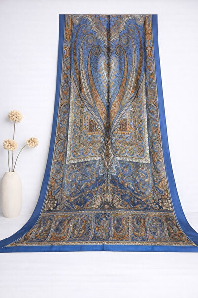 SHAWL SECRET شال قطني عرقي فاخر 2 - 52860 أزرق برتقالي