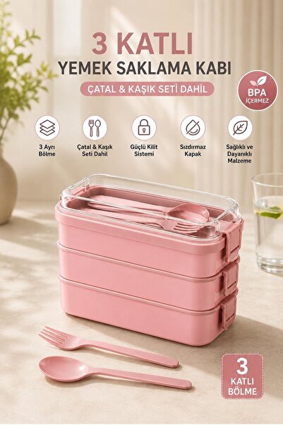 Kitchen Beauty 3 Katlı Ayrı Ayrı Bölmeli Taşınabilir Yemek Kabı Lunch Box Diy...