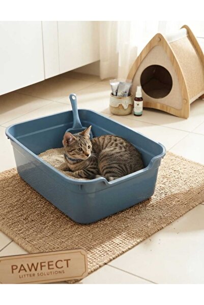 poliva home Kolay Girişli ve Pratik Açık Kedi Tuvaleti 49x38x18 Cm