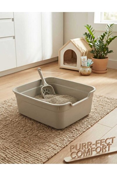 poliva home Kolay Girişli ve Pratik Açık Kedi Tuvaleti 49x38x18 Cm