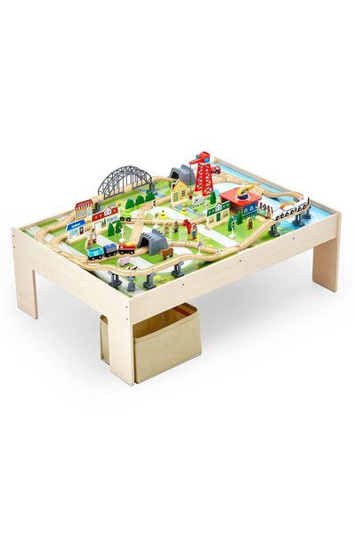 OMS Set trenulet, 120 piese, Lemn, dimensiune 1200 x 850 x 410 mm, Pliabil