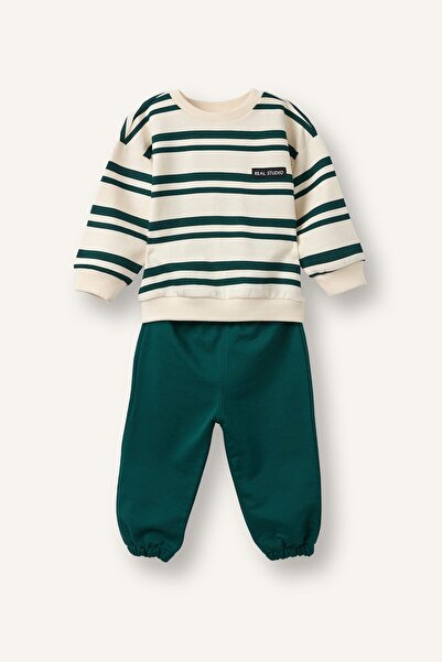 DeFacto Striped Crew Neck Sweatshirt Top Elasticized Leg Bottom 2-Piece Set B...