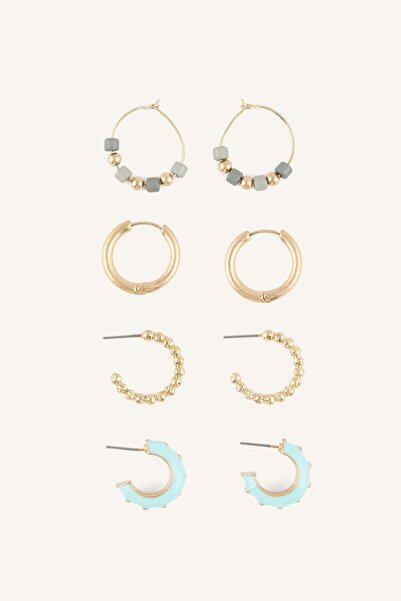 DeFacto Women's Beaded and Enamel 4-Piece Hoop Earring Set I1595Axns