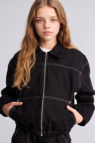 DeFacto Shirt Collar Zippered and Contrast Stitched Gabardine Shirt Jacket fo...