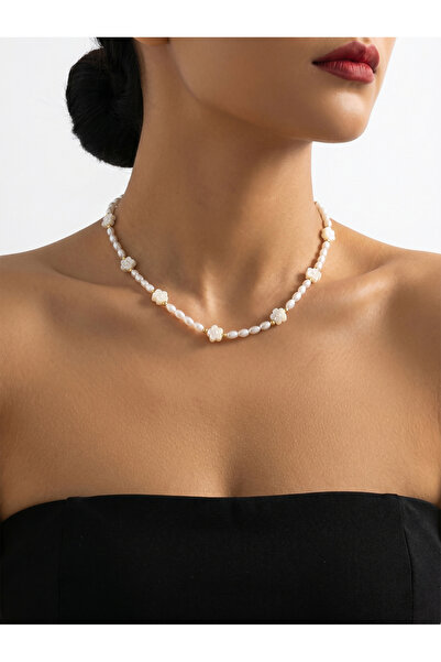 Take Two By Styli Flower and Faux Pearl Beaded Necklace