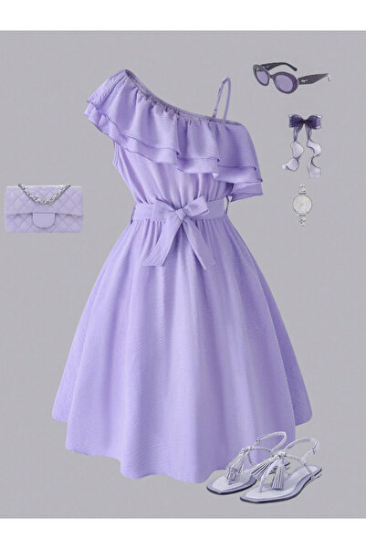 Take Two By Styli Girls Purple Ruffled Detail Dress