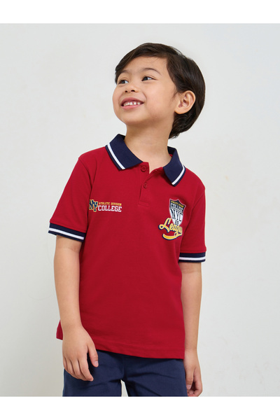 Styli Boys Red Printed Polo T-Shirt with Contrast Collar