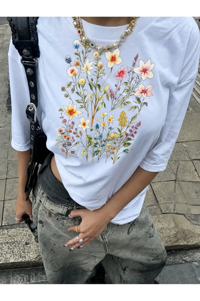 Generic Brand Colorful Floral Bouquet Illustration,premium cotton,women's t-s...