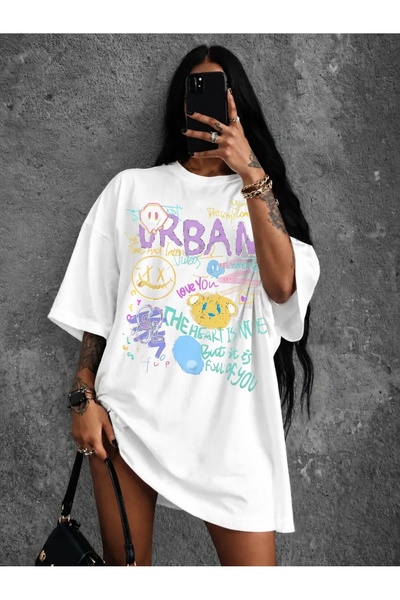 Generic Brand Urban Cartoon Bear & Graffiti Text,women's t-shirt,casual wear,...