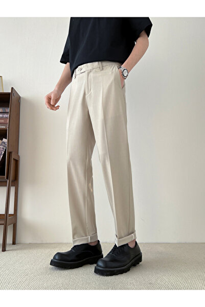 Take Two By Styli Men Beige Straight Leg Trousers