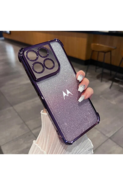 Choice58 PURPLE Moto Egde 60 Neo Fashion Plated Clear Glitter Soft Phone Case...