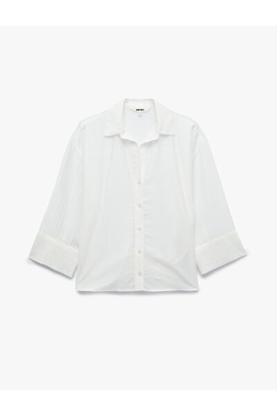 Koton Regular Fit Spread Collar Three Quarter Sleeve Buttoned Satin Shirt
