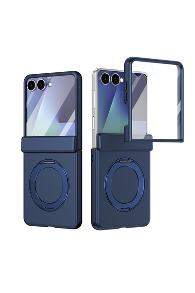 Choice6 Galaxy Z Flip6 Blue 360 Rotating Skin-Friendly Matte Magnetic Case Fo...