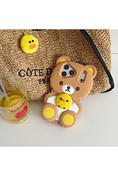 Choice22 iPhone 16e Brown Cute Cartoon Rilakkuma Holding Chicken Silicone Pho...