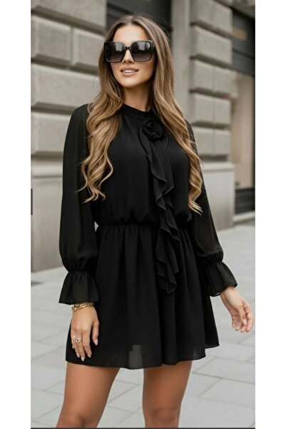 MAXORA SHOP Rochie din vascoza Valentina - Negru