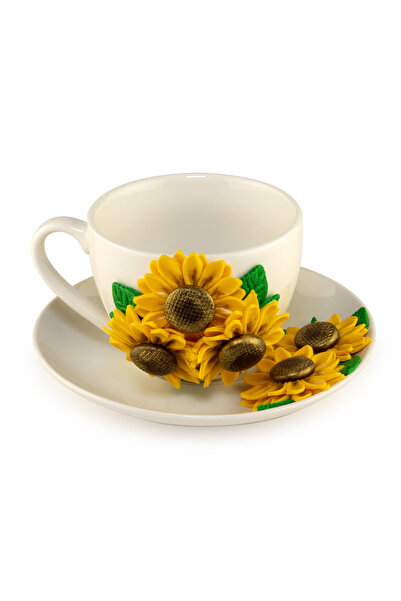 Yoobirim Box Sunflower Cup and Saucer Set, Fimo Embellished YoobirimBox