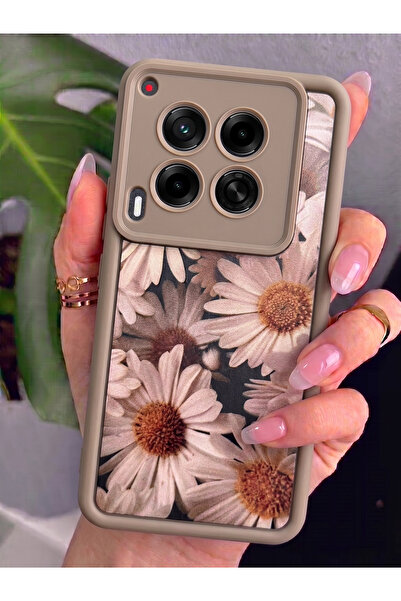 Rivor Tecno Camon 30 Uyumlu Kılıf Kamera Korumalı Vintage Papatya Desenli Kah...