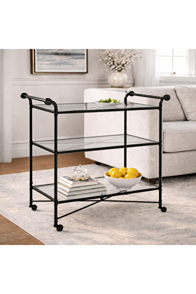 UTTERMOST Henzler Black Bar Cart with Mirror Top