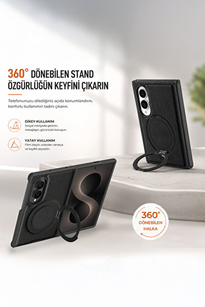 bbtech Samsung Galaxy Z Fold 8 ile Uyumlu MagSafe Standlı 360° Dönebilen Darbe ve Kamera Korumalı Premium Kılıf