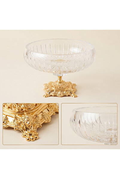 AKDEN STORE Crystal Decorative Cut Glass Metal Footed Presentation Bowl