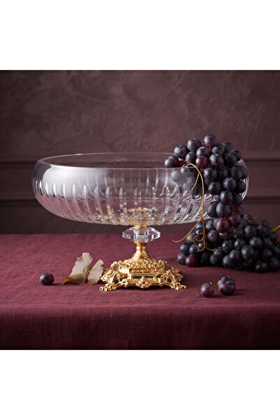 AKDEN STORE Crystal Decorative Cut Glass Metal Footed Presentation Bowl