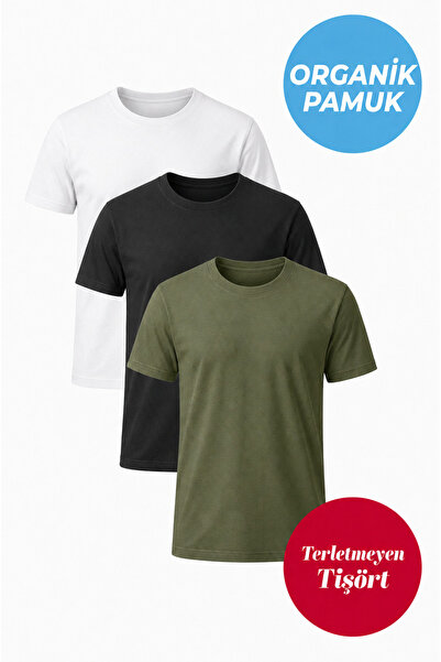 UNIQVIBE 3-Pack Organic Cotton Men's Short Sleeve Crew Neck T-Shirt (White - ...