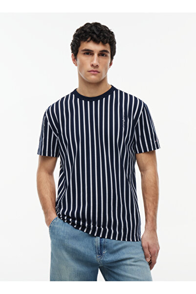 Tommy Jeans Lacivert Erkek Regular Fit Çizgili T-Shirt DM0DM23374C1G TJM REG ...
