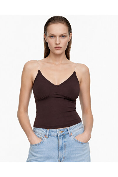 HAKKE V-Neck Gathered Fishnet Strap Women's Athlete Top