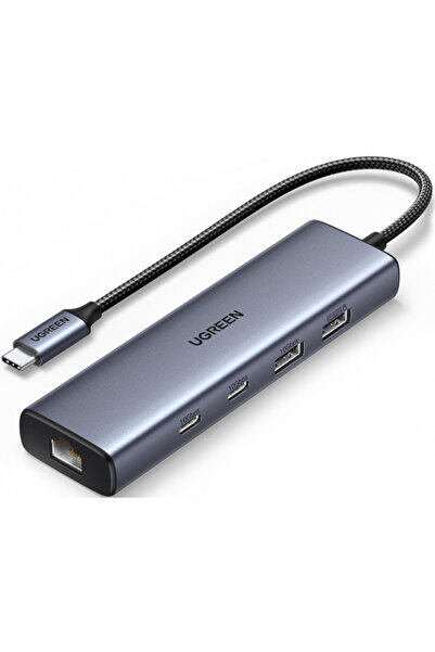 Ugreen Hub USB-C CM512, 1 x USB-A 3.2 - 1 x USB-A - 3 x USB-C - 1 x RJ45, Gri
